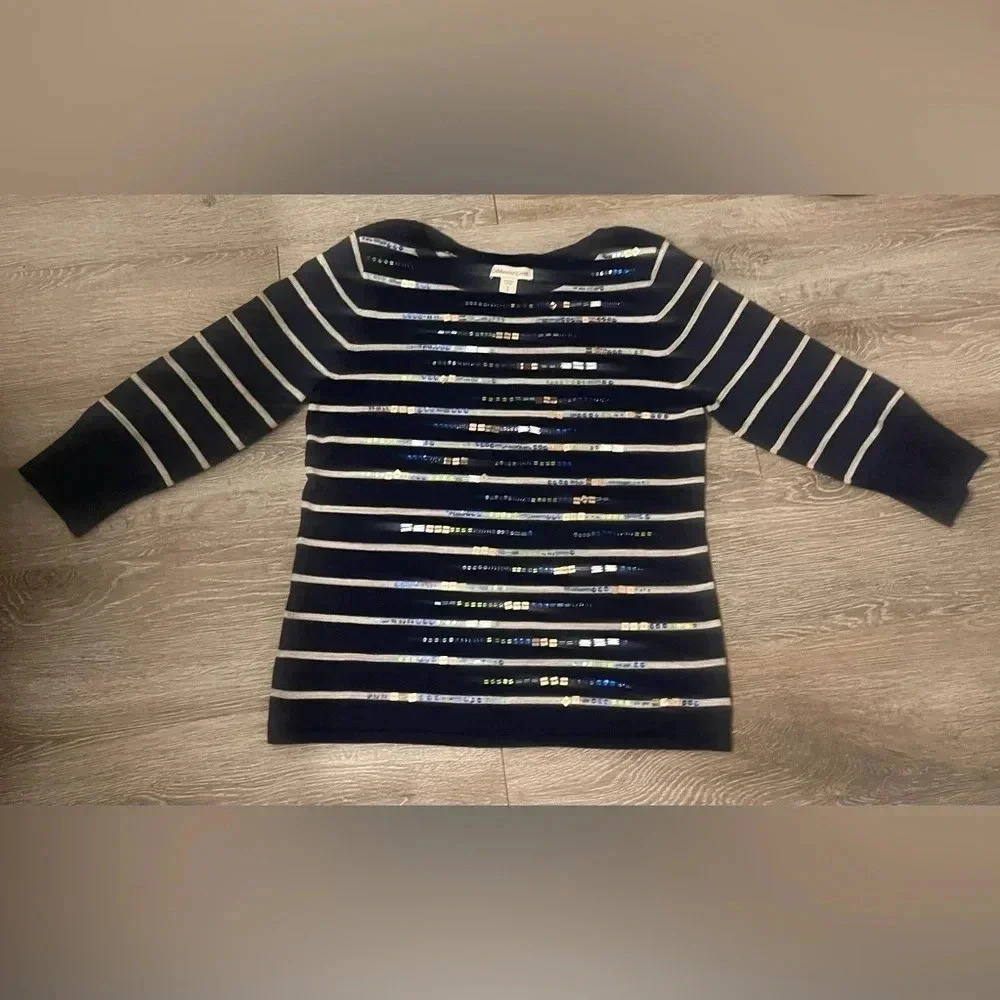Cold Water creek sequin stripe sweater Size Small 8 Navy